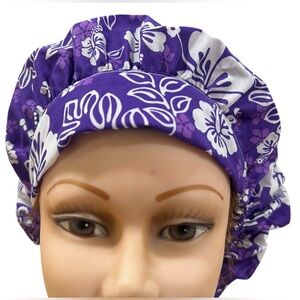 Operating room Scrub bouffant style hat. Purple floral pattern All cotton